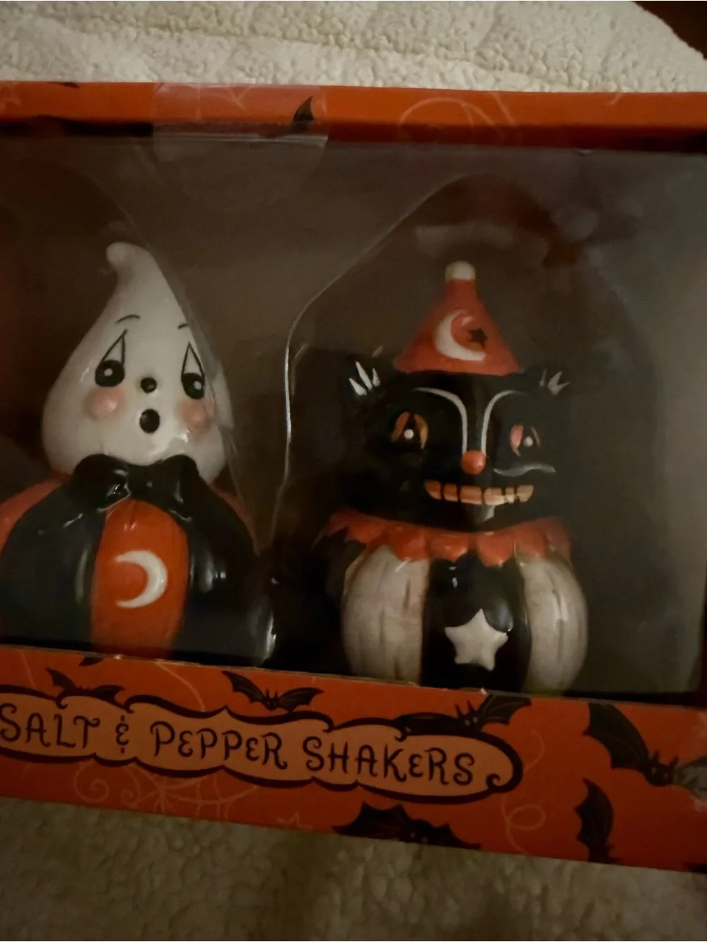 Johanna Parker Ghost & Cat Salt and Pepper Shaker Set Vintage Style